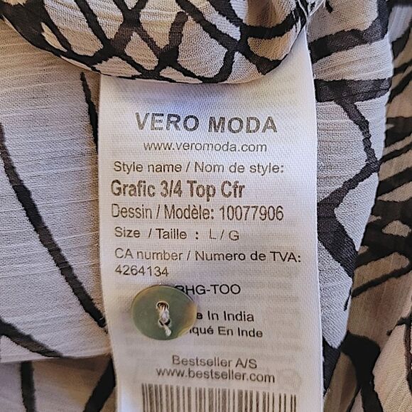 Vero Moda beige semi sheer Graphic ¾ Sleeve Top size L - Picture 7 of 14